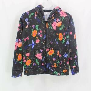 Old Navy Girls Hoodie Orange Black Floral Front Zipper Pockets Long Sleeve